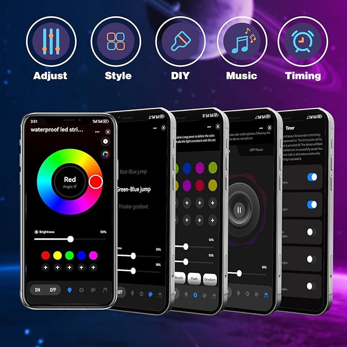 KSIPZE 100ft(2x50ft) Outdoor led Strip Lights Waterproof IP68, RGB Outdoor led Lights with Button & Bluetooth App Control, Music Sync, Timer, Exterior Led Rope Lights for Decor Balcony, Roof