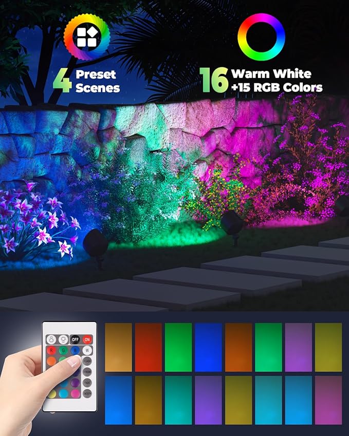 RGB PAR36 LED Light Bulb Color Changing, Warm White+15 Colors Choices on Remote Control, 12V Low Voltage Spotlight for Outdoor Landscape Lighting, Garden,Yard,Flagpole Lighting