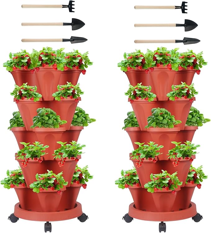 GameXcel Vertical Planter - 5 Tier Stackable Planter-Red 2 Pack