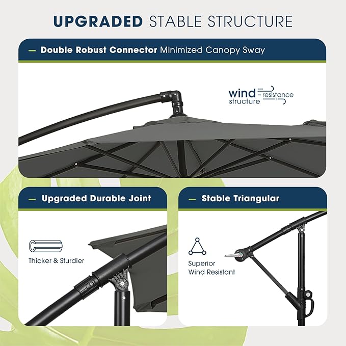 wikiwiki 10ft Patio Umbrella with Base Included, Outdoor Offset Cantilever Umbrella with Sandbag Base for Backyard, Garden and Pool, Easy to Tilt and Crank, Dark Gray