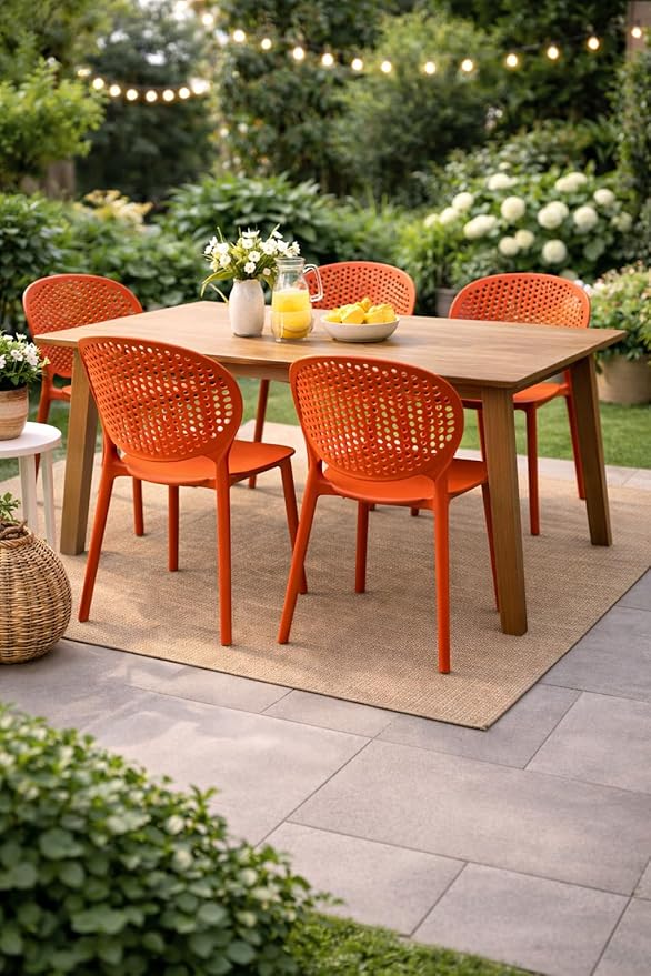 2xhome Set of 3 Patio Dining Chairs | Modern Stackable Outdoor Pool Side Chair | Weather Resistant Plastic for Yard, Porch, Balcony, Kitchen, Orange