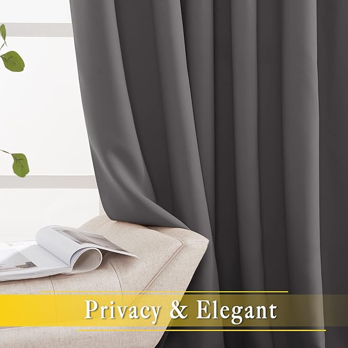 NICETOWN Blackout 102 inch Curtains for Sliding Glass Door, Grommet Thermal Insulated Room Darkening Window Treatment Sound Reducing Drapes for Room Divider, Gray, W80 x L102, 1 Panel
