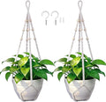 Macrame Plant Hanger, Up to 4-15 inch Pots, Wood Beads Cotton Hanging Planter Holder for Indoor Outdoor Boho Home Decor, 35 Inch, Set of 2 (Ivory)