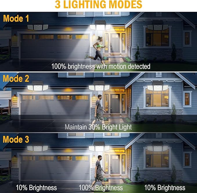 2500LM Solar Lights Outdoor with Motion Sensor,3 Head 270° Wide Angle Street Area Lights,IP65 Waterproof Security Lighting with 3 Modes(Remote,2 Pcs)