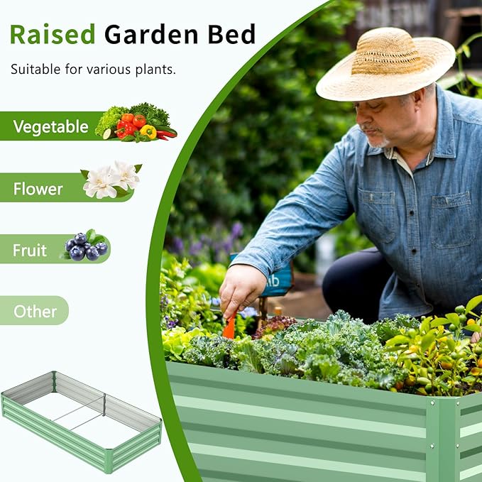 DoCred 3 in 1 Raised Garden Bed with 87in Tall Arch Trellis for Climbing Plants, Galvanized Planter Garden Box Outdoor for Gardening, Climbing Vegetables, Flower, Green