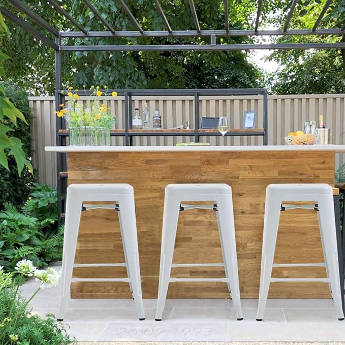 FDW Metal Bar Stools Set of 4 Counter Height Bar Stools 24 Inches Industrial Bar Chairs Patio Stool Stackable Backless Stool Indoor Outdoor Metal Kitchen Stools Bar Chairs (White, 24")