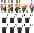 KINGLAKE Flower Pots,10 Pcs Metal Iron Hanging Flower Plant Pots Balcony Garden Plant Planter Baskets Fence Bucket Pot 4'' Flower Holders with Detachable Hook Black