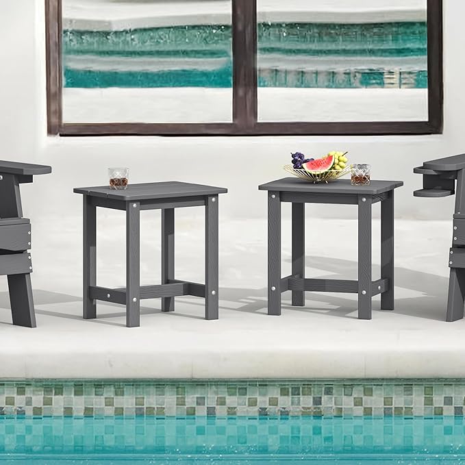 LUE BONA Outdoor Side Table Set of 2, HDPS Small Outdoor Table, Adirondack Side Table, Outside End Table for Patio, Deck, Pool, Weather Resistant/Easy Maintenance, Dark Gray