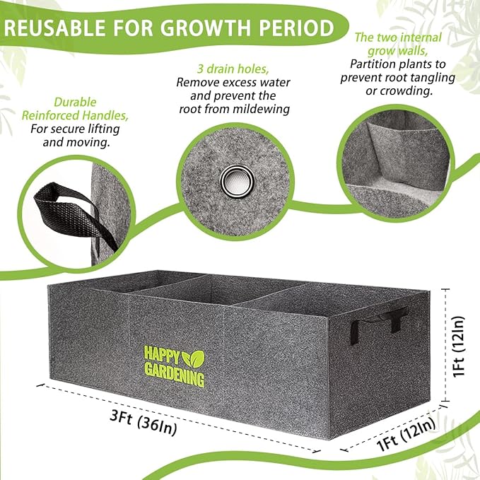 Fabric Grow Bags, 2-Pack Raised Garden Bed with Handle for Vegetable Herbs Gardening, Fabric Plant Pots Planter Indoor Outdoor, 3 sq. ft.