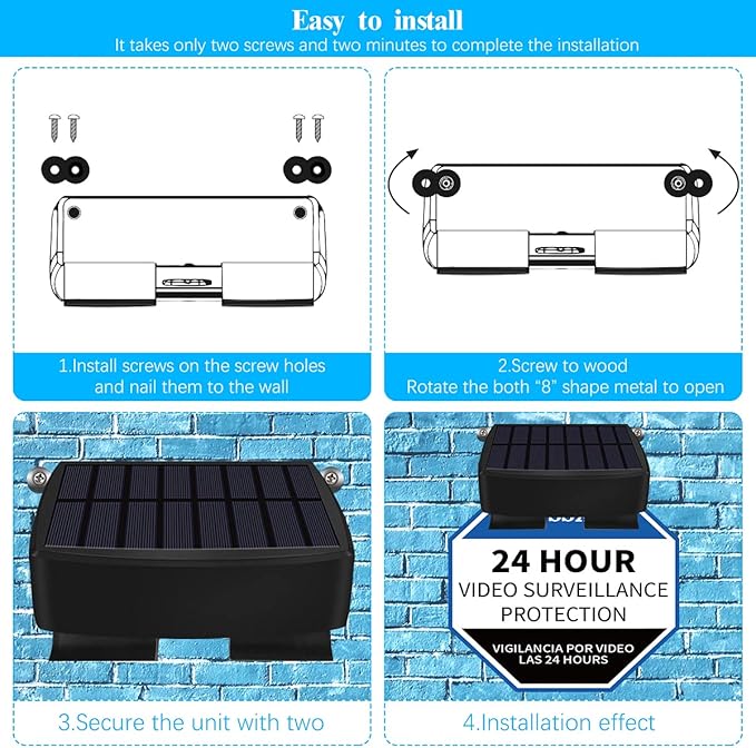(Set of 2) Solar Power Deck LED Light Clip-On Yard Security Sign Spotlight (Large Capacity Battery, Max14 Hours Working)