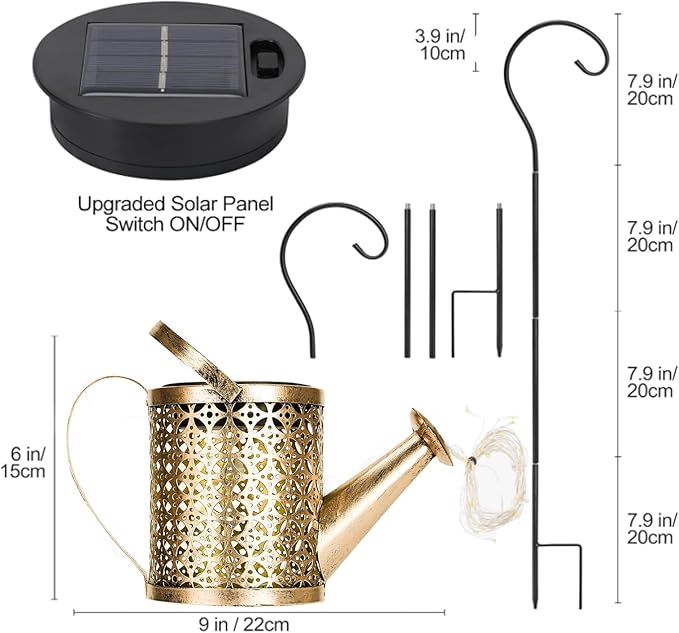 ZKLiLi Christmas Solar Watering Can with Cascading Lights Garden Decorative, Waterfall Outdoor Waterproof, Hanging Solar Lantern, Yard Decor,Gifts for Mom Grandma Women Birthday