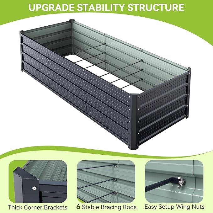 Ohuhu 8x3x1.5FT Metal Raised Garden Bed Outdoor, Reinforced Galvanized Steel Rustproof Planter Box, 100% Non-Toxic, 269 Gal Large Capacity Heavy Duty Raised Beds for Vegetables Flowers Herbs 2-Pack