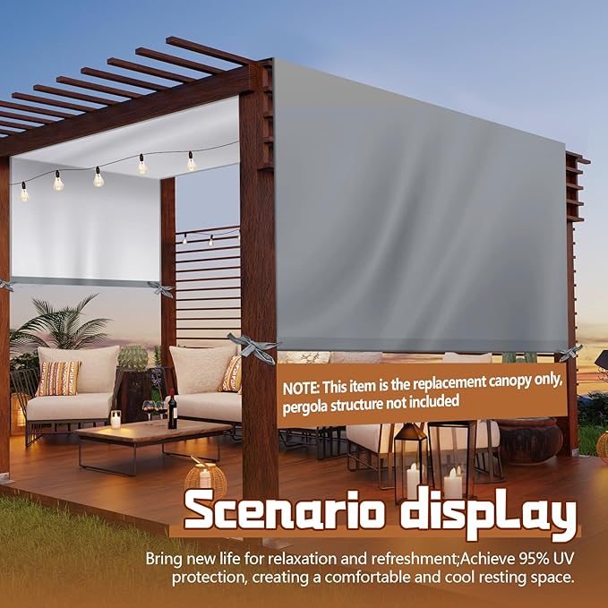 Universal Pergola Replacement Canopy Outdoor Canopy Shade Cover Waterproof Shade Top Cover for Outdoor Patio Porch Backyard(16 x 10 ft,Gray)