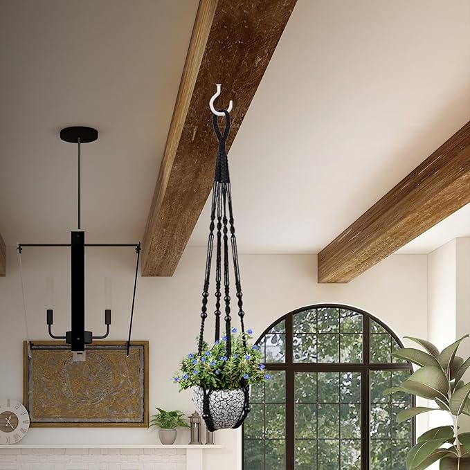 RIFNY Macrame Plant Hanger for 5 to 10 Inch Plant Pots, 35 Inch Woven Rope Hanger Kits with Hooks and Wood Beads, Hanging Planter Basket for Indoor Boho Home Decor (Black, 2 Pack)