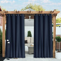 NICETOWN 2 Panels Weighted Blackout Curtains for Patio Waterproof, Top & Bottom Grommet & Back Tab Fixed Outdoor Curtains Windproof Drapes Thermal Insulated for Porch, W52 x L84, Navy Blue