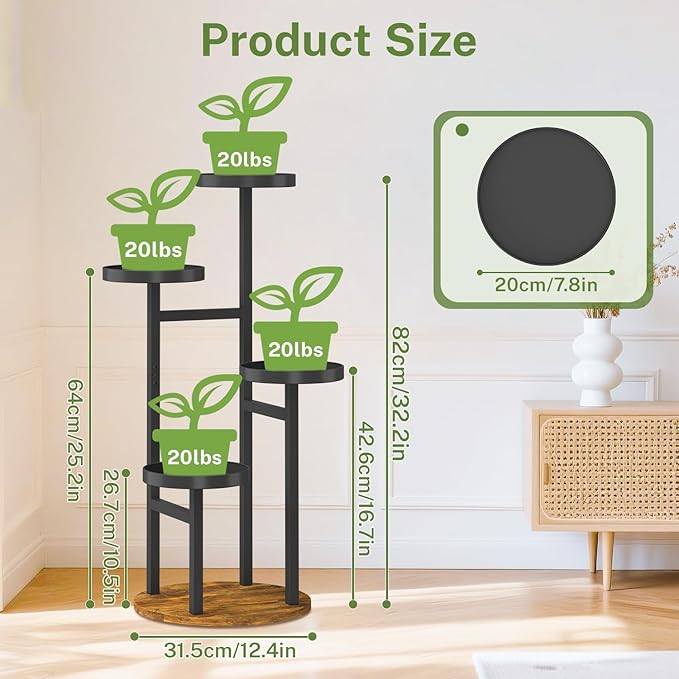 iDavosic.ly 4 Tier Plant Stand Indoor, Tiered Corner Metal Wood Multiple Flower Holder Shelf, Tall Orchid Display Rack for Patio Porch Living Room Balcony Outdoor, Brown