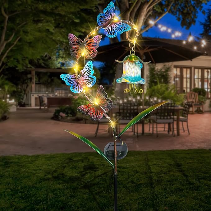 Bshine Solar Butterfly Lights Outdoor Garden Decoration Valentine's Day, Metal Stake Waterproof Hanging Flower Solar Lights, Garden Decoration Outdoor Terrace, Yard, Path and Lawn Ornaments
