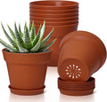 T4U 5 Inch Plant Pot 8-Pack, Plastic Pots with Drainage Hole and Saucer, Decorative Flower Pots Bulk for African Violet, Snake Plant, Succulent and All House Plants Indoor (8pcs 5" Pots)