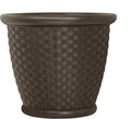 Suncast Sonora 22 Inch Plastic Wicker Indoor or Outdoor Decorative Garden Flower Planter for Entryways, Porch, and Backyard Patios, Dark Brown