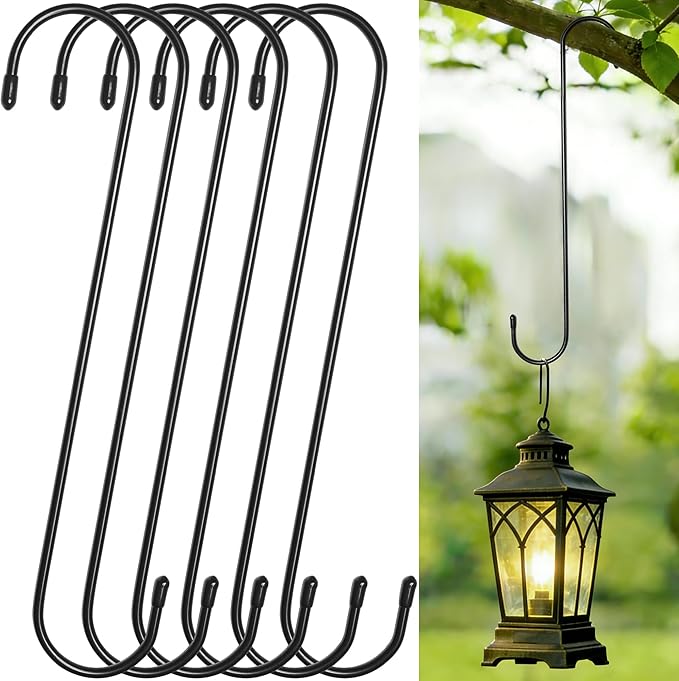 Large Garden S Hooks, 16 Inches Long Plant Hangers Outdoor, Metal Plant Hooks for Hanging Planters, Flower Baskets, Pots, Bird Feeders and Festival Decorations (SSL6)