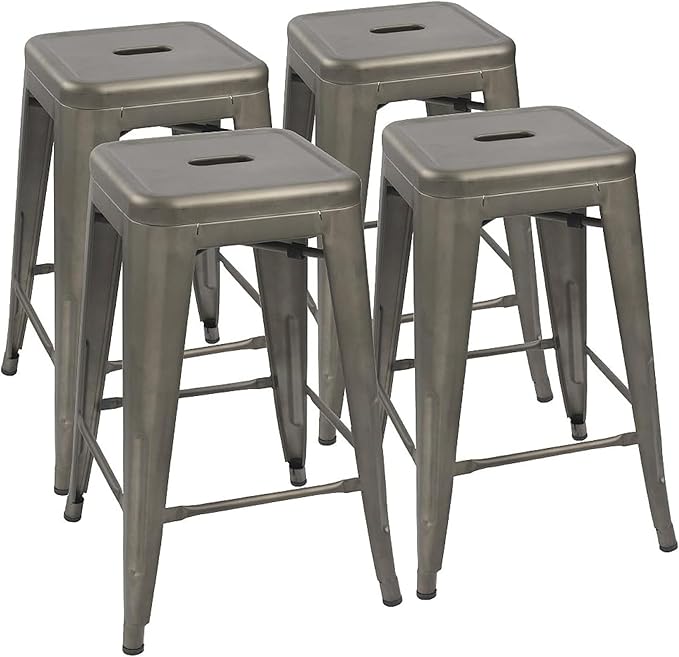 Devoko Metal Bar Stools 24" Indoor Outdoor Stackable Barstools Modern Style Industrial Vintage Counter Bar Stools Set of 4 (24 inch, Gun)