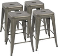 Devoko Metal Bar Stools 24" Indoor Outdoor Stackable Barstools Modern Style Industrial Vintage Counter Bar Stools Set of 4 (24 inch, Gun)