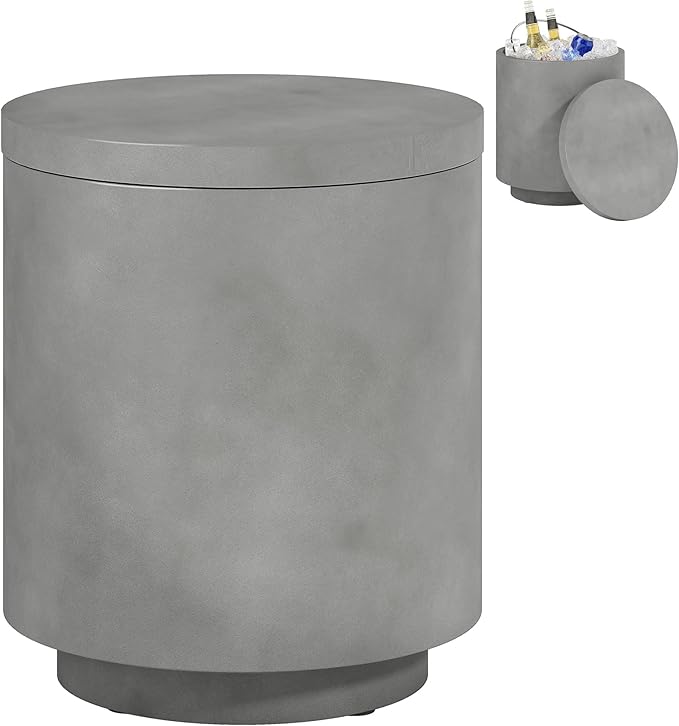 HOMCOM 2.6 Gal Outdoor Cooler Side Table, 3-in-1 Cool Coffee Table with Storage, Removable Ice Bucket and Lid, Concrete Small Patio Table for Party, Poolside, Deck, Gray