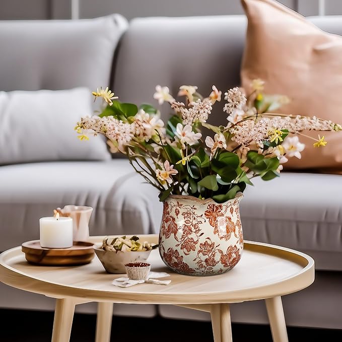 6 Inch Ceramic Plants Pots Vintage Ceramic Flower Planters Crackle Glaze Finish Flower Pots Decorative Floral Vintage Planters for Living Room Garden Home Decor Gifts(Fresh)