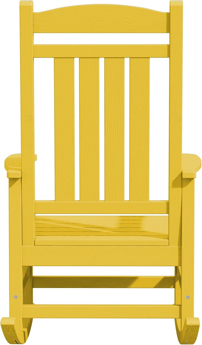 KINGYES Outdoor Rocking Chair Set of 2, High Density Polyethylene Patio Rocking Chairs with 330lbs Support for Adults, Yellow