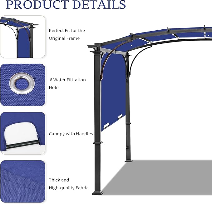 Pergola Canopy Replacement Cover for Lowe's Allen + Roth 10x10 Ft Freestanding Pergola, 200" x 103" Shade Cover, Compatible with Model #L-PG152PST-B,Cover Only (Blue)