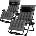 UDPATIO Oversized Zero Gravity Chair Set of 2, 33In XXL Patio Reclining Chair with Cushion, Outdoor Folding Recliner with Pillows|Cup Holder|Foot Rest|Padded Headrest, Dark Grey, Support 502LB