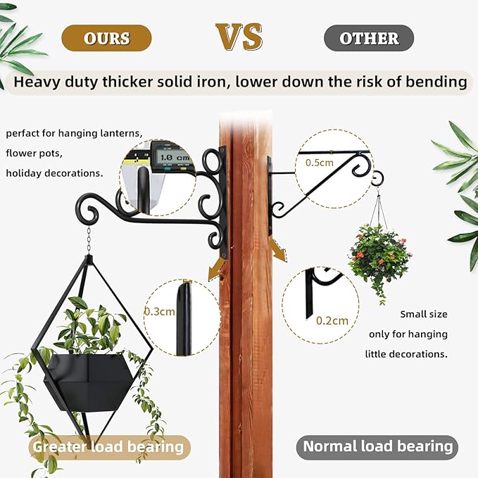 Fashion&cool Wall Hanging Plant Brackets, 12 Inch Retro Heavy Duty Iron Plant Hanger Bracket, Indoor Outdoor Plant Hanger Hook for Hanging Plants Bird Feeder Lantern Wind Chimes
