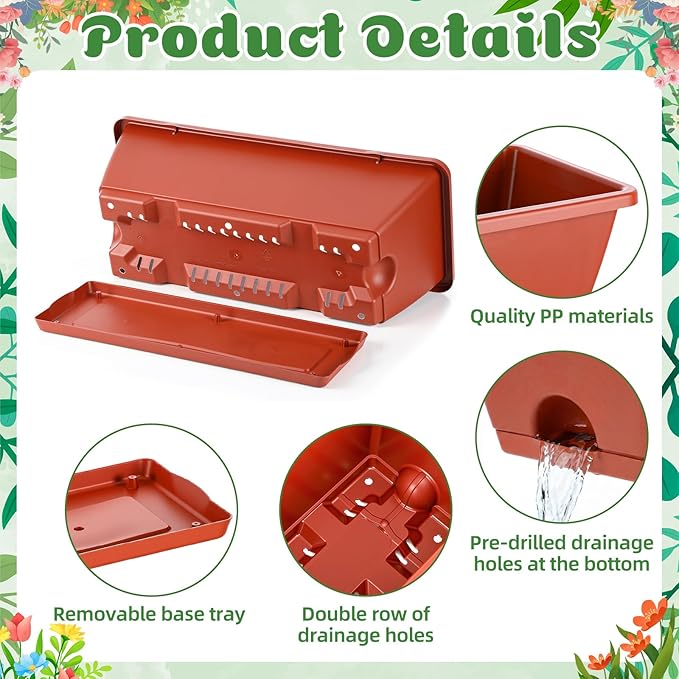12 Pack Window Box Planter 17 Inches Rectangular Vegetable Flower Planters with Drainage Holes and Saucers Plastic Flower Pots Coloful Herb Planter for Indoor Outdoor Patio Garden Home Decor