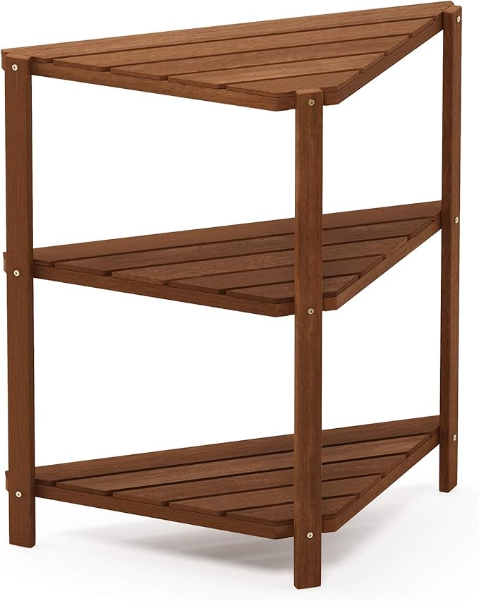 Furinno FG18445 Tioman Hardwood Patio Furniture Corner Shelf in Teak Oil, Natural