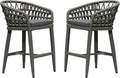 PURPLE LEAF Outdoor Rattan 24" Counter Height Bar Stools Chair Set of 2, Modern Patio Wicker Barstool with Backrest for Indoor and Outdoor, Kitchen Island, Smoke Grey