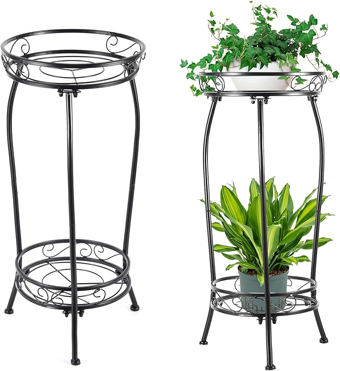 2-Pack Plant Stand Indoor Outdoor,Tall Black Metal Rustproof Stable Plant Stands,2 Tier 27.1 inch Multiple Plant Rack for Planter Corner Garden Living Room & Garden