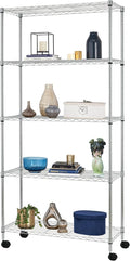 BestOffice | 5-Tier Wire Storage Shelves with Wheels | 14x30x60 | Chrome | Adjustable Racks | Heavy-Duty Metal Shelf, Holds Upto 220 lbs | No-Tool Assembly | Ideal for Home & Garage Shelving