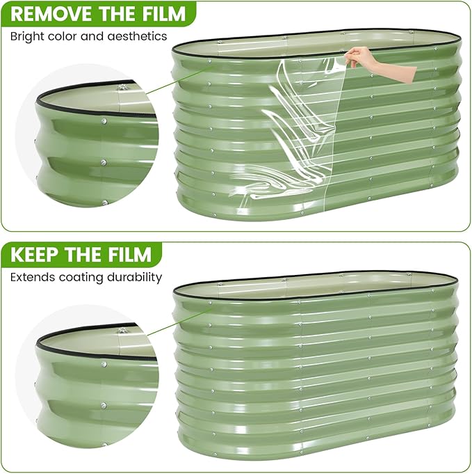 Galvanized Raised Garden Bed Outdoor 24'' Deep | Oval Metal Garden Beds with Easy Assembly & Planter Box for Planting Deep Root Vegetables Fruits Flowers, 4x2x2ft OliveGreen 2Pcs
