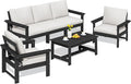 SERWALL HDPE Patio Conversation Set, 6-piece Sectional Outdoor Furniture Set, All Weather Outdoor Couch Set Patio Furniture Set for Deck, Lawn, Black Frame with Khaki Cushion