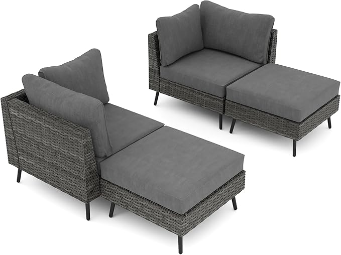 LAUSAINT HOME Outdoor Patio Furniture, 4 Piece Outdoor Sectional Sofa PE Rattan Wicker Patio Conversation Sets, All Weather Patio Furniture Set with Thick Cushions for Garden, Backyard(Grey)