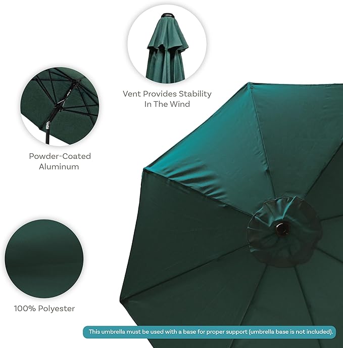 Sunnydaze Outdoor Patio Umbrella - Polyester Table Market Umbrella with Push-Button Tilt and Crank - 8 Sturdy Ribs - Green - 9ft