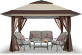 CROWN SHADES 11x11 Pop Up Gazebo, Patented One Push Outoor Canopy Tent with Wheeled STO-N-Go Cover Bag, Pop Up Canopy with Netting for Patio, Backyard (11x11, Beige & Coffee)