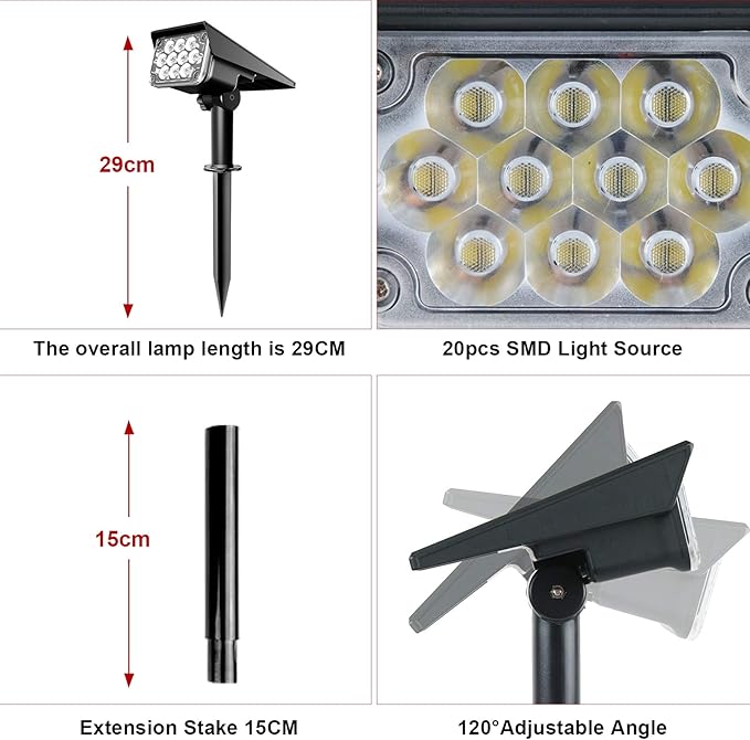 Red Solar Spot Lights Outdoor,20 LED Waterproof IP65 Solar Landscape Light Adjustable Panel Spotlights for Wall Tree Yard Garden Halloween Christmas Lighting 4 Pack