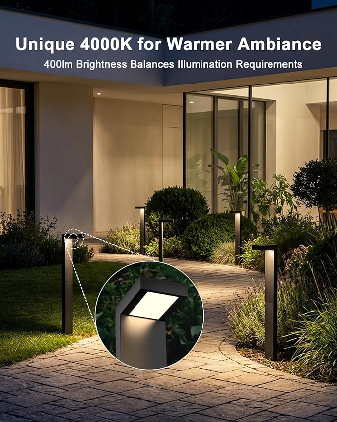 Low Voltage Landscape Lights, 2 Pack Outdoor LED Pathway Light, Wired Path Lighting for Walkway, Garden, IP65 Waterproof, 400LM, 4000K, Modern Cast-Aluminum, Black