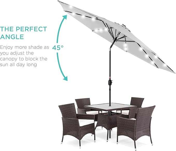 Best Choice Products 10ft Solar Polyester LED Lighted Patio Umbrella w/Tilt Adjustment and UV-Resistant Fabric