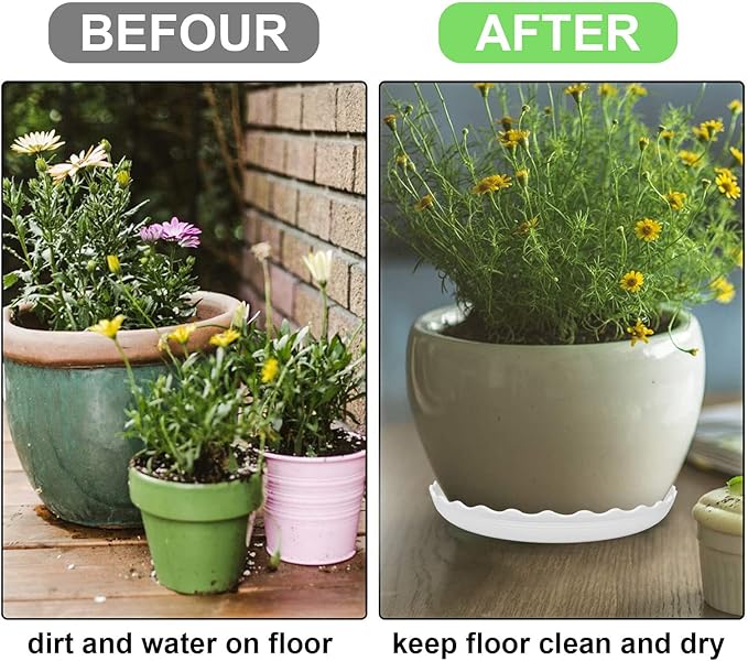 12Pcs Plant Saucer, 6 8 10 Inch Durable Plastic Plant Trays for Pots, White Round Plant Pot Saucers, Drip Tray for Indoor and Outdoor Garden
