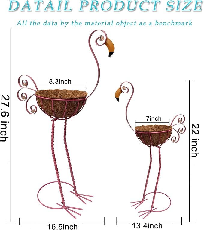 Metal Flamingo Planter with Basket -Garden Bird Planters for Outdoor Indoor Lawn,Yard,Porch,Patio, Garden Decorations（Set of 2）