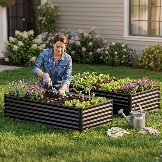 COMHOMA Galvanized Raised Garden Bed,Large Metal Planter Box for Outdoor Vegetables,Corrugated Steel Herbed Plants Container,Extra Deep Gardeners Kits with Open Bottom (2, 6x3x2FT)