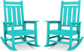 KINGYES Oversized Outdoor Rocking Chair Set of 2, All-Weather Patio Rocking Chairs for Porch, HDPE Outdoor Patio Rockers with High Back & Wide Seat for Garden, Lawn, Aruba