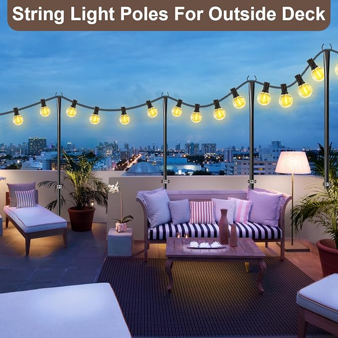 2 Pack 10FT Lighting Hanging Pole for Outside, Waterproof Hardened Metal Outdoor String Light Poles for Patio, Garden, Bistro, Wedding, Parties